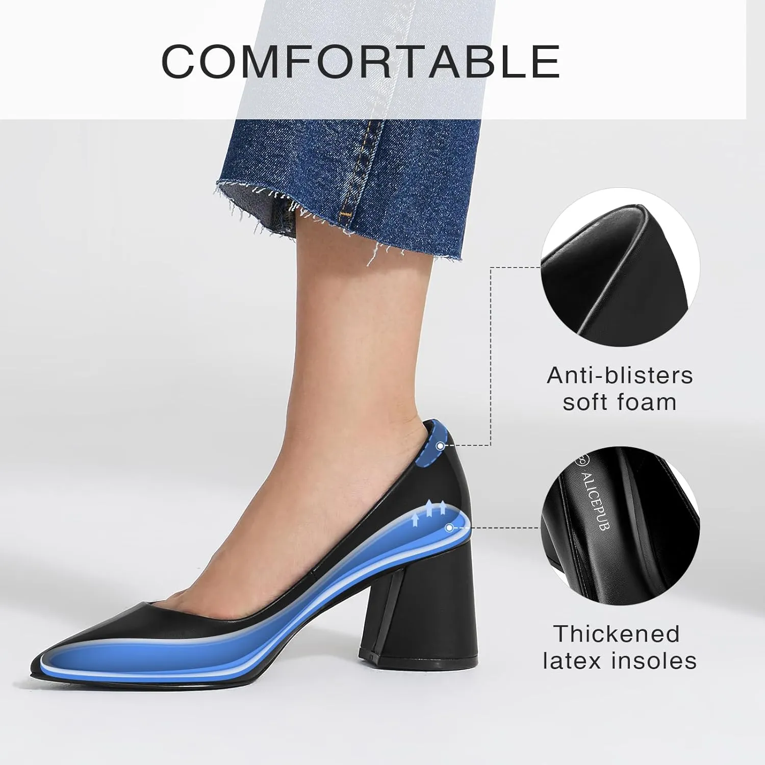 ALICEPUB Women's Closed Toe Heels Pumps Slingback Heels 2inch Chunky Block Heels Low Dress Shoes Comfortable Business Office Work Heels Wedding Shoes