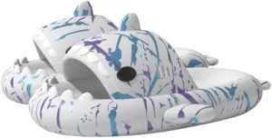 allgala Shark Slides for Women Men and Big Kids Novelty Soft Slippers Open Toe Shark Sandals Cushioned Slides Beach Pool Shower Cruise Slippers with Comfy Cushioned Thick Sole