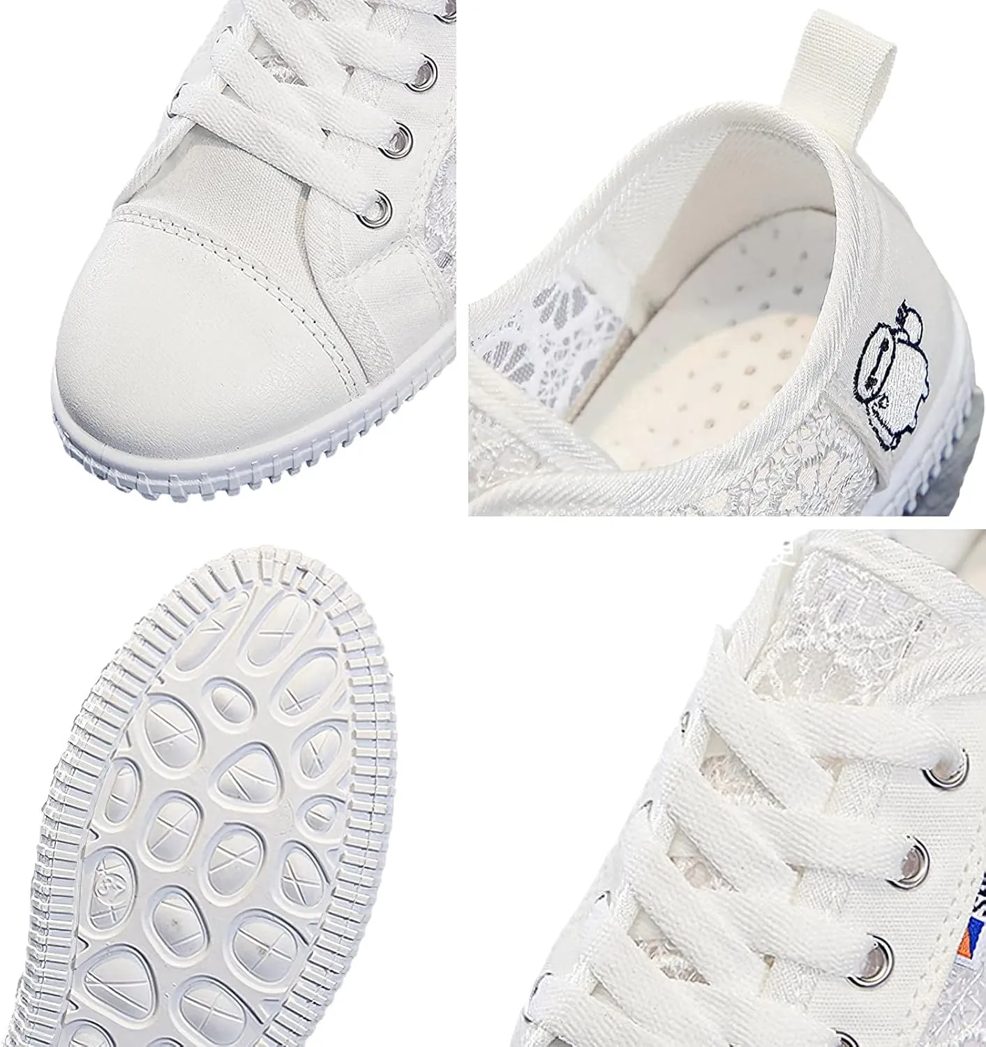 ANUFER Women Girls Summer Embroidery Lace Plimsolls Trainers Lace Up Mesh Sneakers Shoes