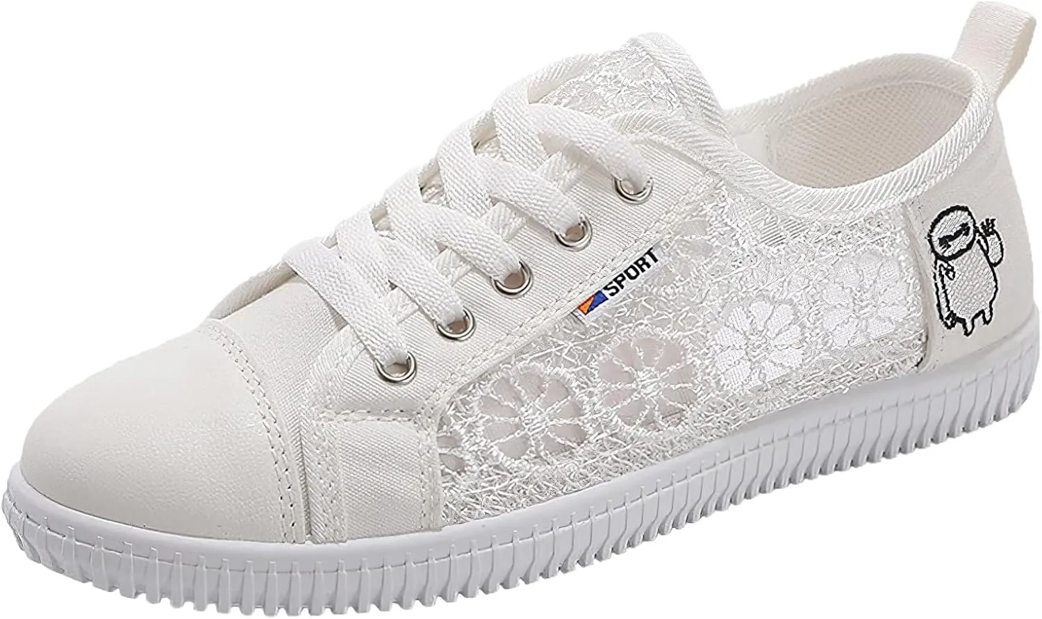 ANUFER Women Girls Summer Embroidery Lace Plimsolls Trainers Lace Up Mesh Sneakers Shoes