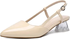 AUMOTED Women's Block Heel Pumps Slingback Pointed Toe Heels with Adjustable Strap Mid Low Heeled Dress Shoes for Ladies Wedding Party Office Evening 1.6 Inch