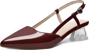 AUMOTED Women's Block Heel Pumps Slingback Pointed Toe Heels with Adjustable Strap Mid Low Heeled Dress Shoes for Ladies Wedding Party Office Evening 1.6 Inch
