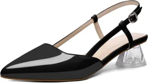 AUMOTED Women's Block Heel Pumps Slingback Pointed Toe Heels with Adjustable Strap Mid Low Heeled Dress Shoes for Ladies Wedding Party Office Evening 1.6 Inch