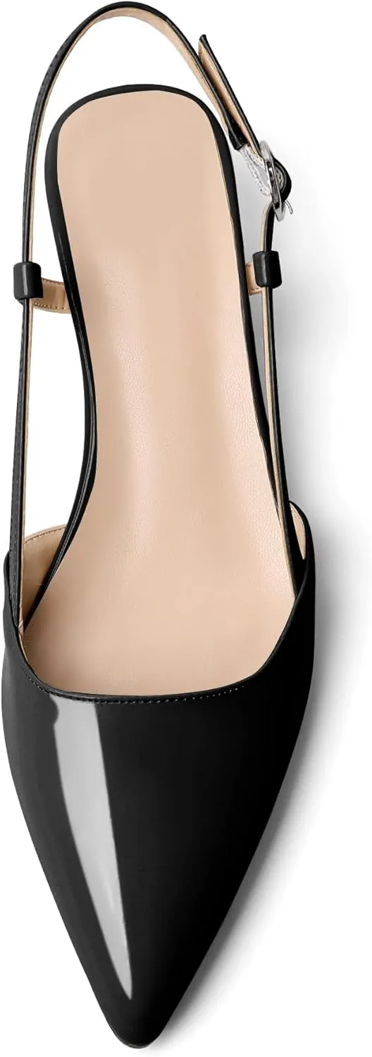 AUMOTED Women's Block Heel Pumps Slingback Pointed Toe Heels with Adjustable Strap Mid Low Heeled Dress Shoes for Ladies Wedding Party Office Evening 1.6 Inch