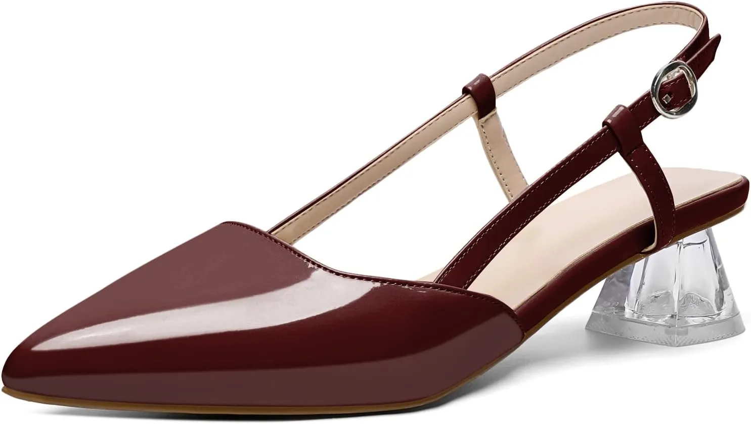 AUMOTED Women's Block Heel Pumps Slingback Pointed Toe Heels with Adjustable Strap Mid Low Heeled Dress Shoes for Ladies Wedding Party Office Evening 1.6 Inch