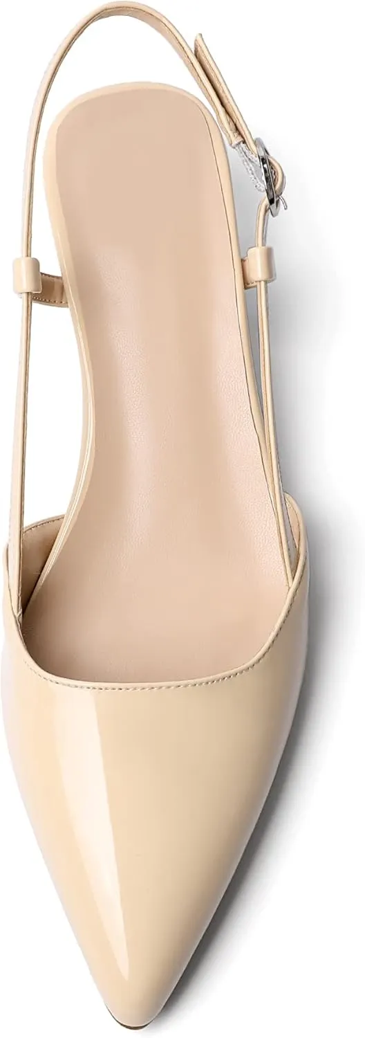 AUMOTED Women's Block Heel Pumps Slingback Pointed Toe Heels with Adjustable Strap Mid Low Heeled Dress Shoes for Ladies Wedding Party Office Evening 1.6 Inch