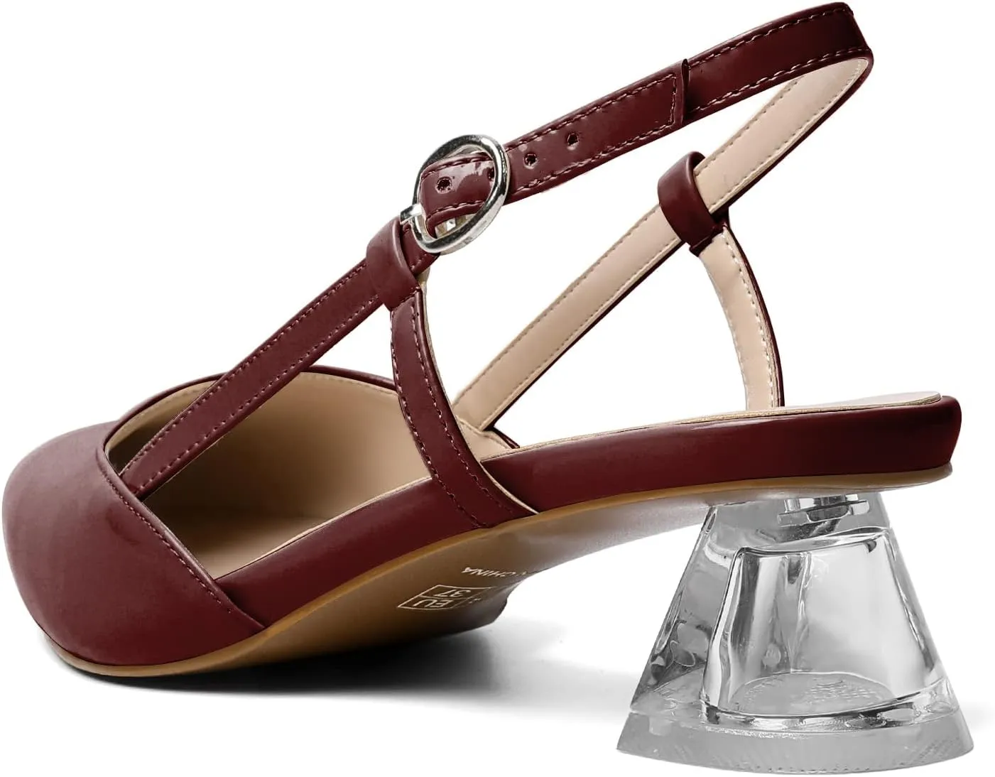 AUMOTED Women's Block Heel Pumps Slingback Pointed Toe Heels with Adjustable Strap Mid Low Heeled Dress Shoes for Ladies Wedding Party Office Evening 1.6 Inch