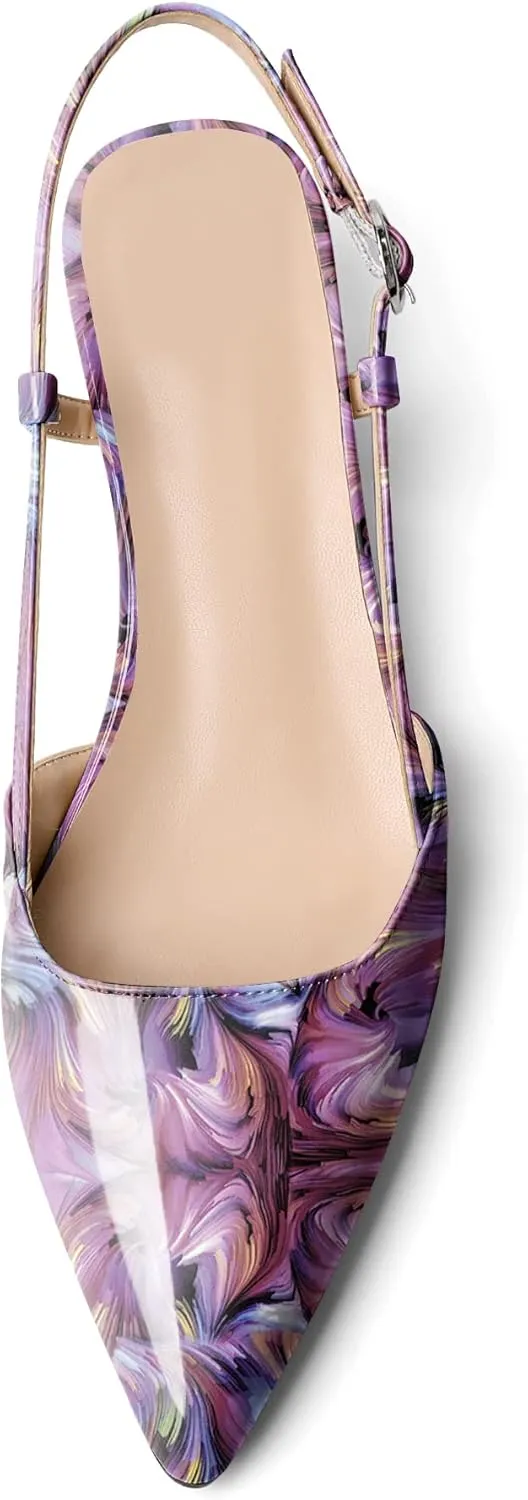 AUMOTED Women's Block Heel Pumps Slingback Pointed Toe Heels with Adjustable Strap Mid Low Heeled Dress Shoes for Ladies Wedding Party Office Evening 1.6 Inch