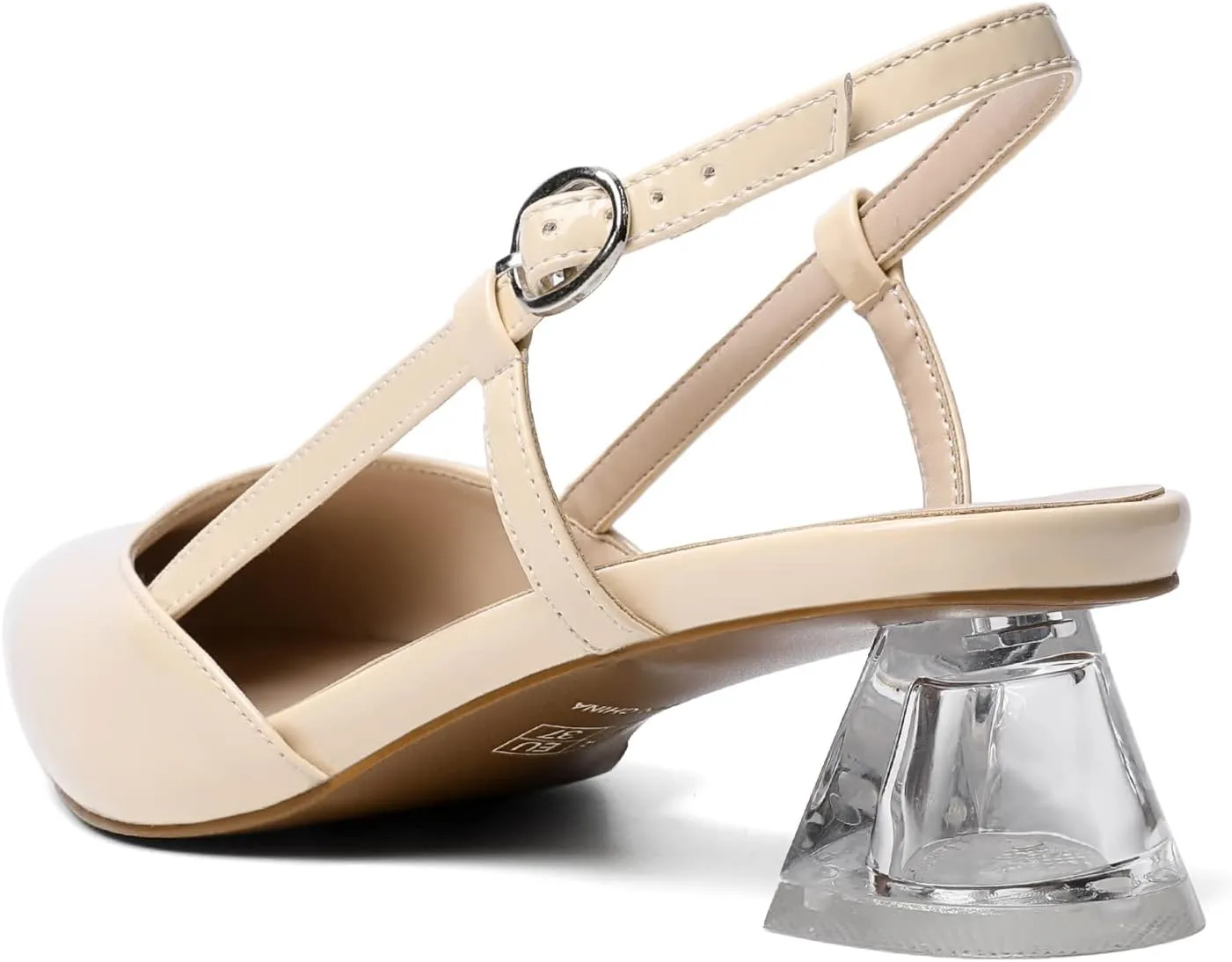 AUMOTED Women's Block Heel Pumps Slingback Pointed Toe Heels with Adjustable Strap Mid Low Heeled Dress Shoes for Ladies Wedding Party Office Evening 1.6 Inch
