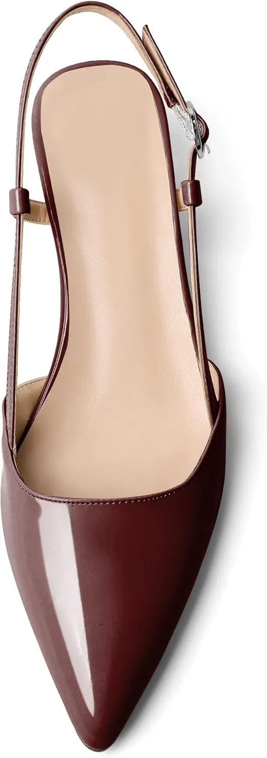 AUMOTED Women's Block Heel Pumps Slingback Pointed Toe Heels with Adjustable Strap Mid Low Heeled Dress Shoes for Ladies Wedding Party Office Evening 1.6 Inch