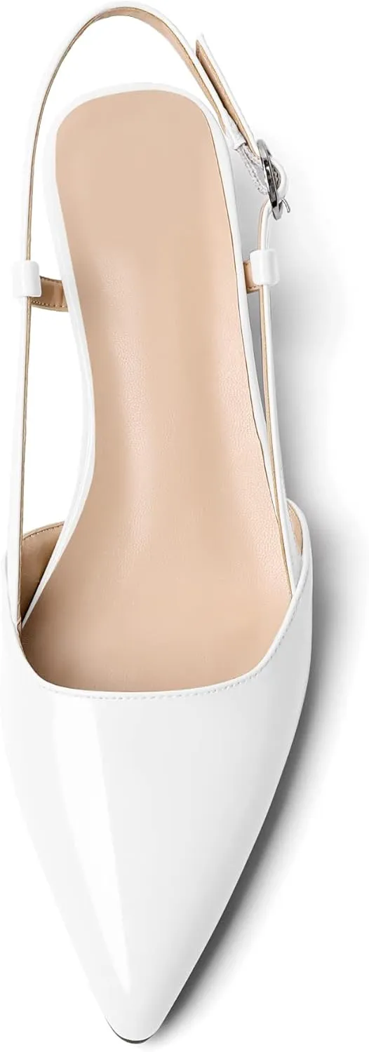 AUMOTED Women's Block Heel Pumps Slingback Pointed Toe Heels with Adjustable Strap Mid Low Heeled Dress Shoes for Ladies Wedding Party Office Evening 1.6 Inch