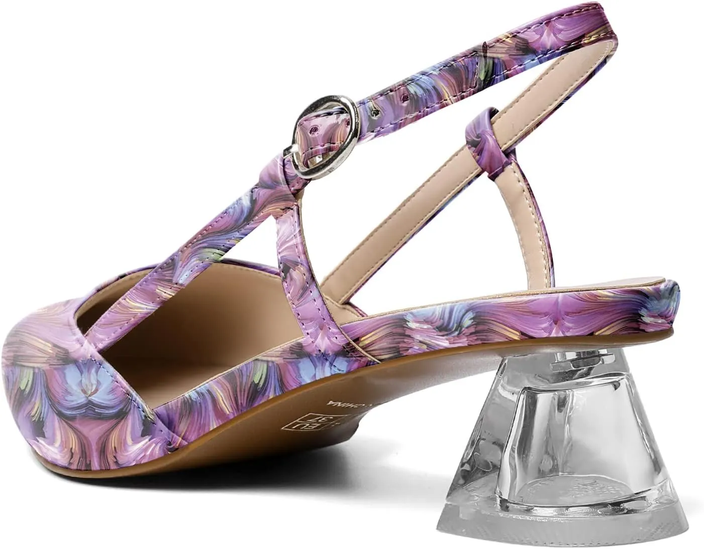 AUMOTED Women's Block Heel Pumps Slingback Pointed Toe Heels with Adjustable Strap Mid Low Heeled Dress Shoes for Ladies Wedding Party Office Evening 1.6 Inch