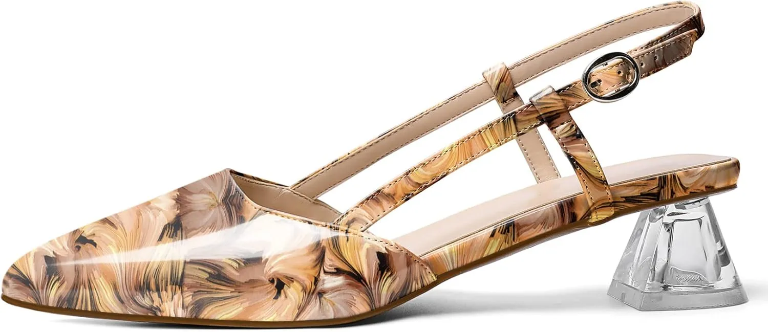 AUMOTED Women's Block Heel Pumps Slingback Pointed Toe Heels with Adjustable Strap Mid Low Heeled Dress Shoes for Ladies Wedding Party Office Evening 1.6 Inch