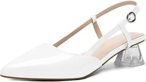 AUMOTED Women's Block Heel Pumps Slingback Pointed Toe Heels with Adjustable Strap Mid Low Heeled Dress Shoes for Ladies Wedding Party Office Evening 1.6 Inch
