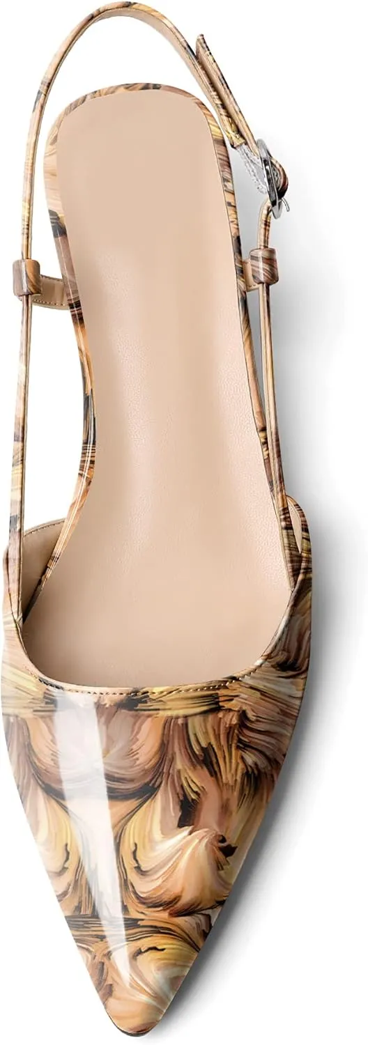 AUMOTED Women's Block Heel Pumps Slingback Pointed Toe Heels with Adjustable Strap Mid Low Heeled Dress Shoes for Ladies Wedding Party Office Evening 1.6 Inch