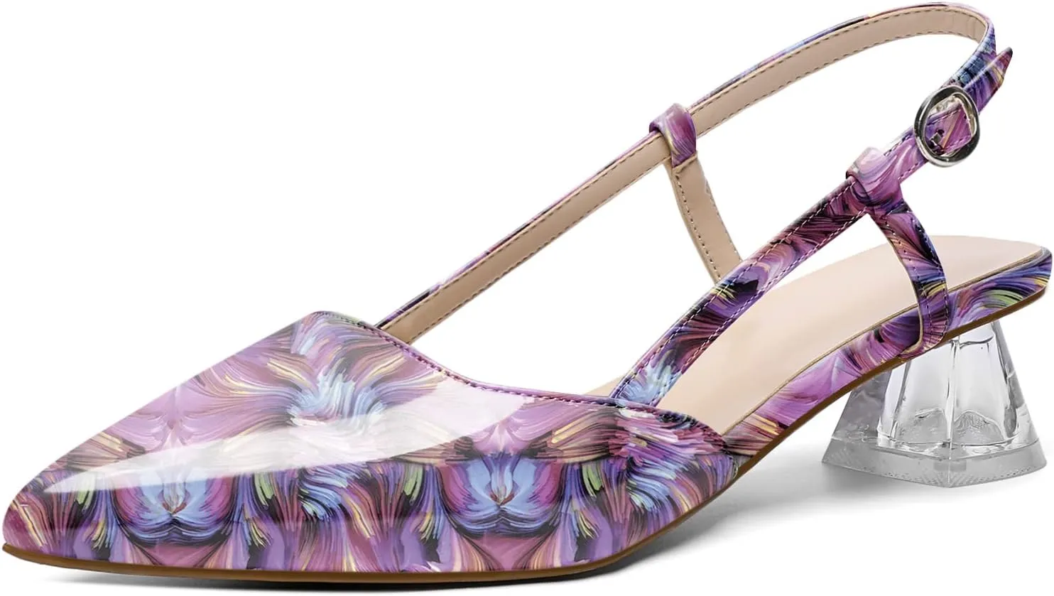 AUMOTED Women's Block Heel Pumps Slingback Pointed Toe Heels with Adjustable Strap Mid Low Heeled Dress Shoes for Ladies Wedding Party Office Evening 1.6 Inch