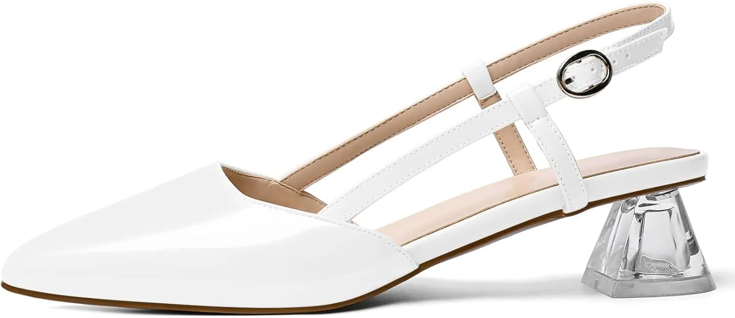 AUMOTED Women's Block Heel Pumps Slingback Pointed Toe Heels with Adjustable Strap Mid Low Heeled Dress Shoes for Ladies Wedding Party Office Evening 1.6 Inch
