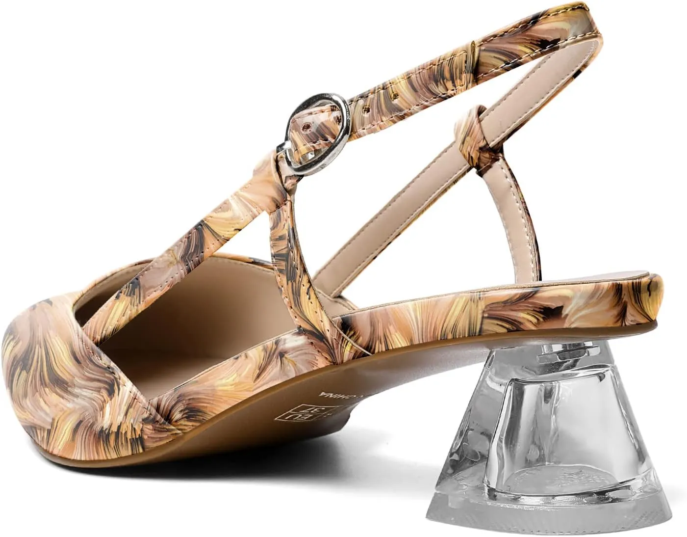 AUMOTED Women's Block Heel Pumps Slingback Pointed Toe Heels with Adjustable Strap Mid Low Heeled Dress Shoes for Ladies Wedding Party Office Evening 1.6 Inch