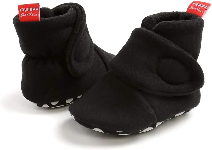 Baby Fleece Booties Newborn Warm Slippers Cozy Winter Boots Sock Shoes Infant Crib Bootie with Non Skid Bottom 0-18Month
