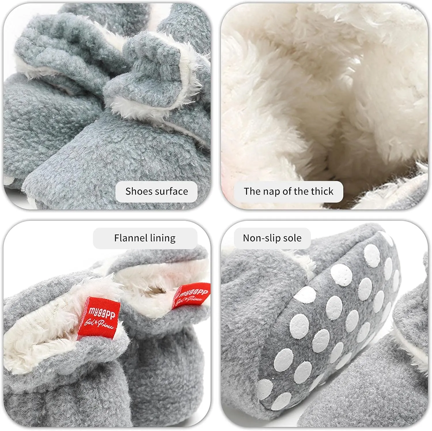 Baby Fleece Booties Newborn Warm Slippers Cozy Winter Boots Sock Shoes Infant Crib Bootie with Non Skid Bottom 0-18Month