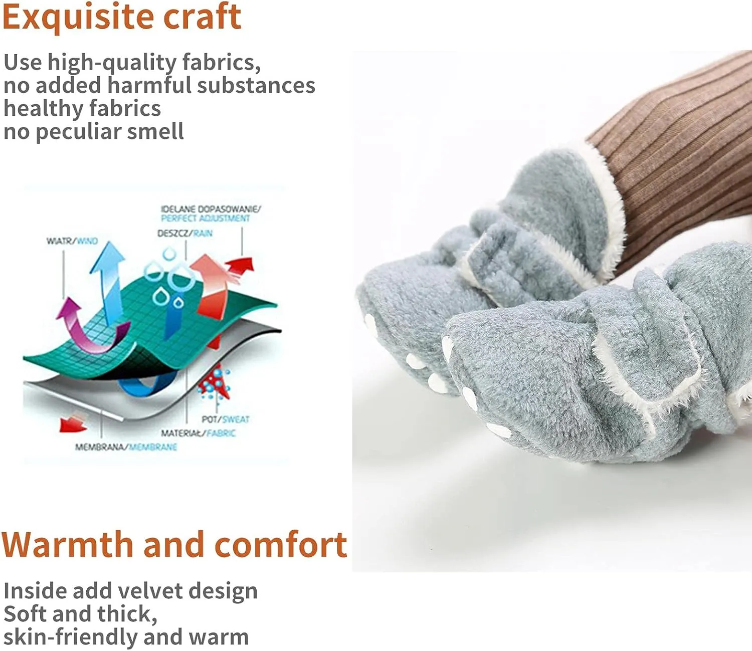 Baby Fleece Booties Newborn Warm Slippers Cozy Winter Boots Sock Shoes Infant Crib Bootie with Non Skid Bottom 0-18Month