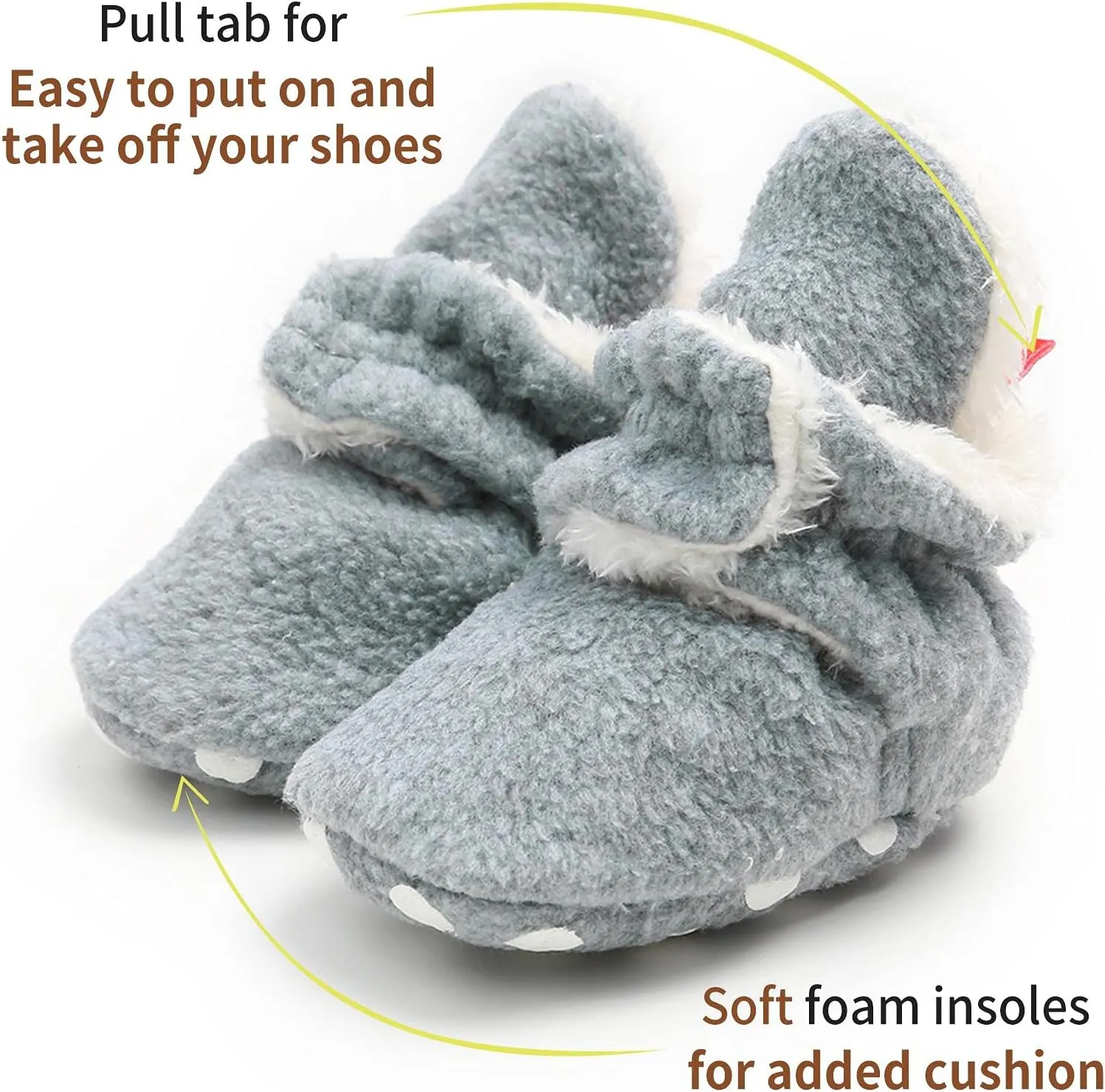 Baby Fleece Booties Newborn Warm Slippers Cozy Winter Boots Sock Shoes Infant Crib Bootie with Non Skid Bottom 0-18Month