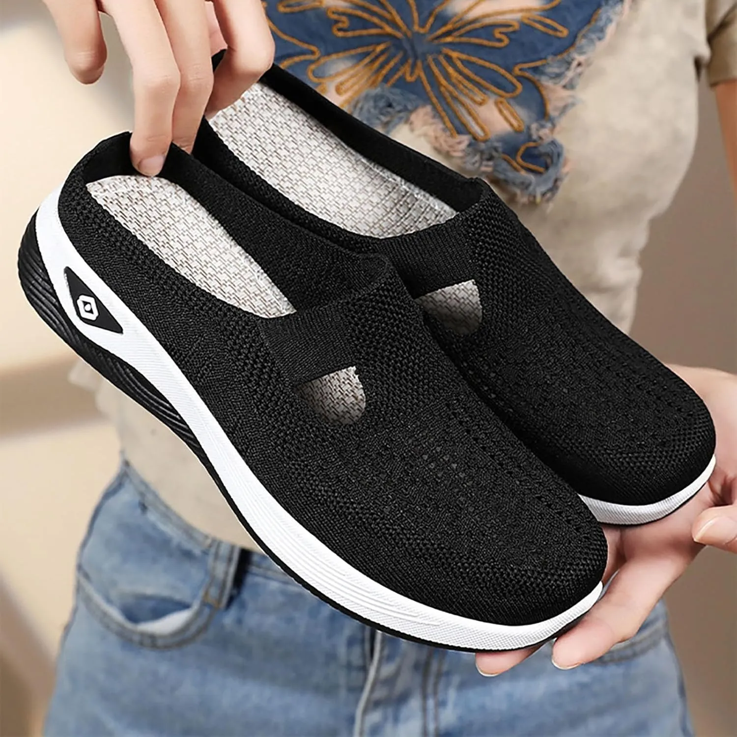 Backless Sneakers for Women Comfort Orthopedic Arch Support Comfortable Casual Shoes Breathable Mesh Slip On Slippers