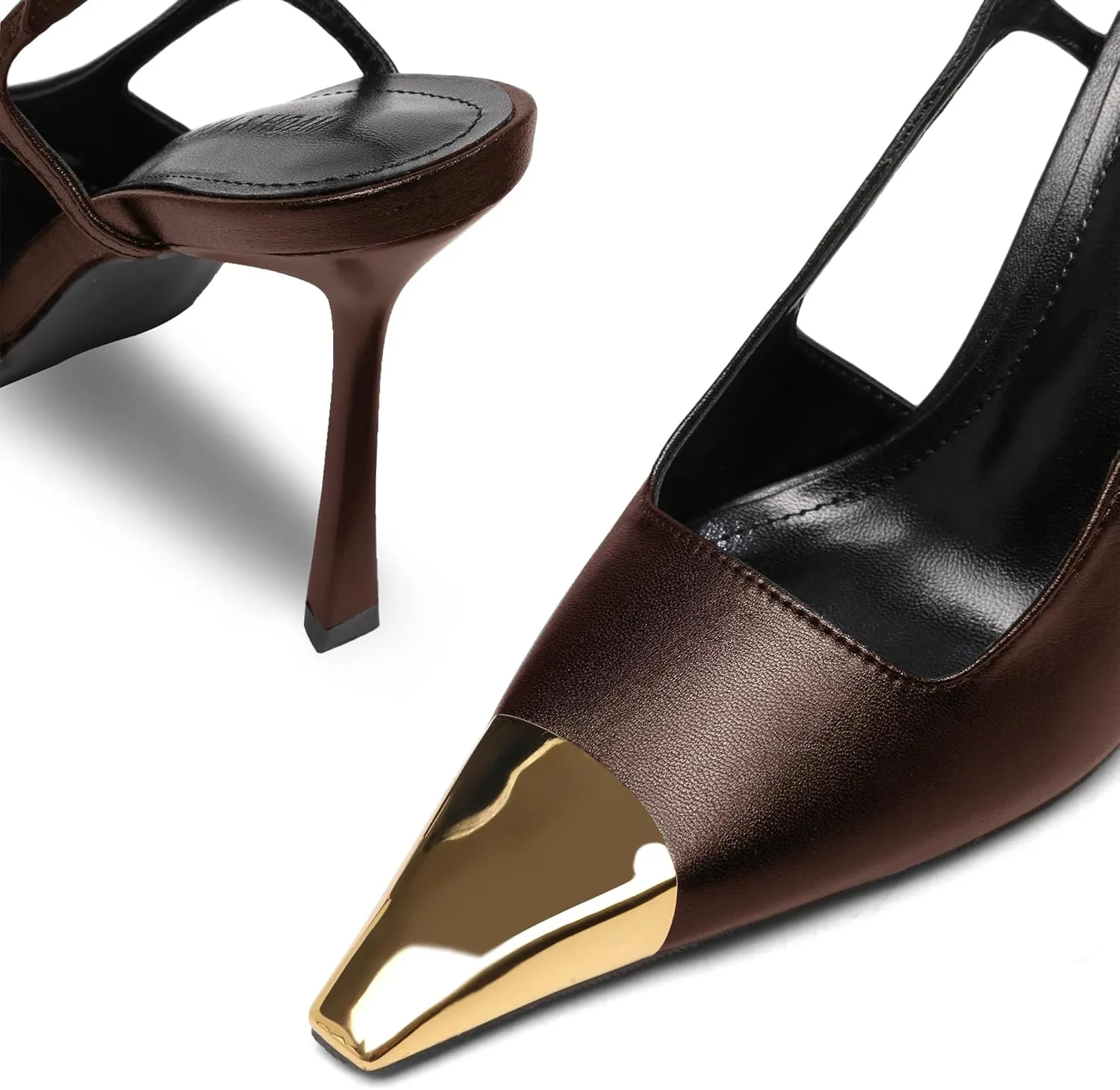Black Slingback High Heels for Women Metal Pointed Toe Stiletto Heels Closed Toe Pumps Patent Leather Dress High Heels