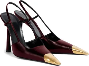 Black Slingback High Heels for Women Metal Pointed Toe Stiletto Heels Closed Toe Pumps Patent Leather Dress High Heels