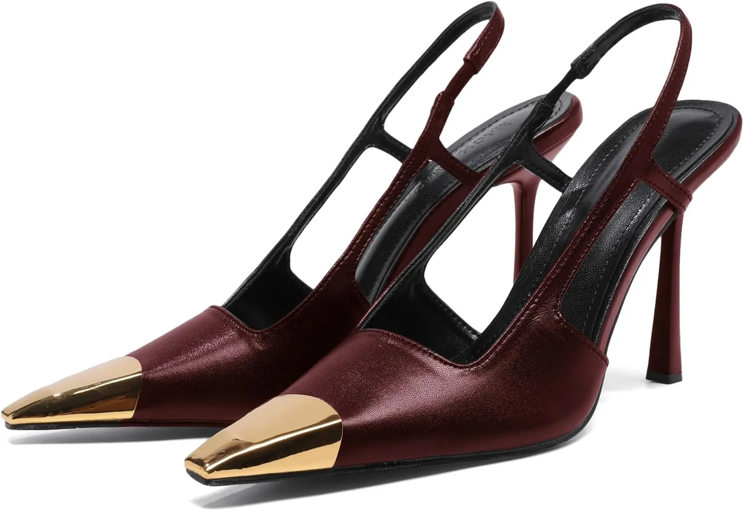 Black Slingback High Heels for Women Metal Pointed Toe Stiletto Heels Closed Toe Pumps Patent Leather Dress High Heels