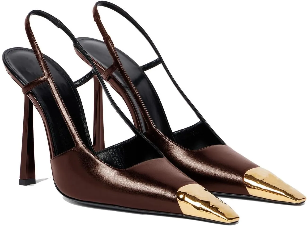 Black Slingback High Heels for Women Metal Pointed Toe Stiletto Heels Closed Toe Pumps Patent Leather Dress High Heels