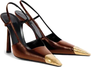 Black Slingback High Heels for Women Metal Pointed Toe Stiletto Heels Closed Toe Pumps Patent Leather Dress High Heels