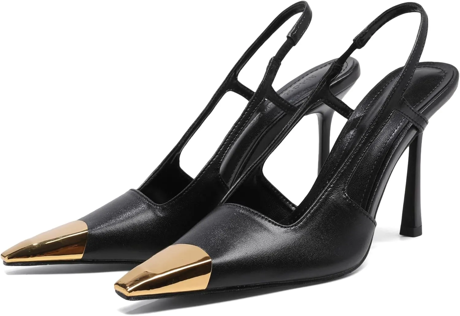Black Slingback High Heels for Women Metal Pointed Toe Stiletto Heels Closed Toe Pumps Patent Leather Dress High Heels