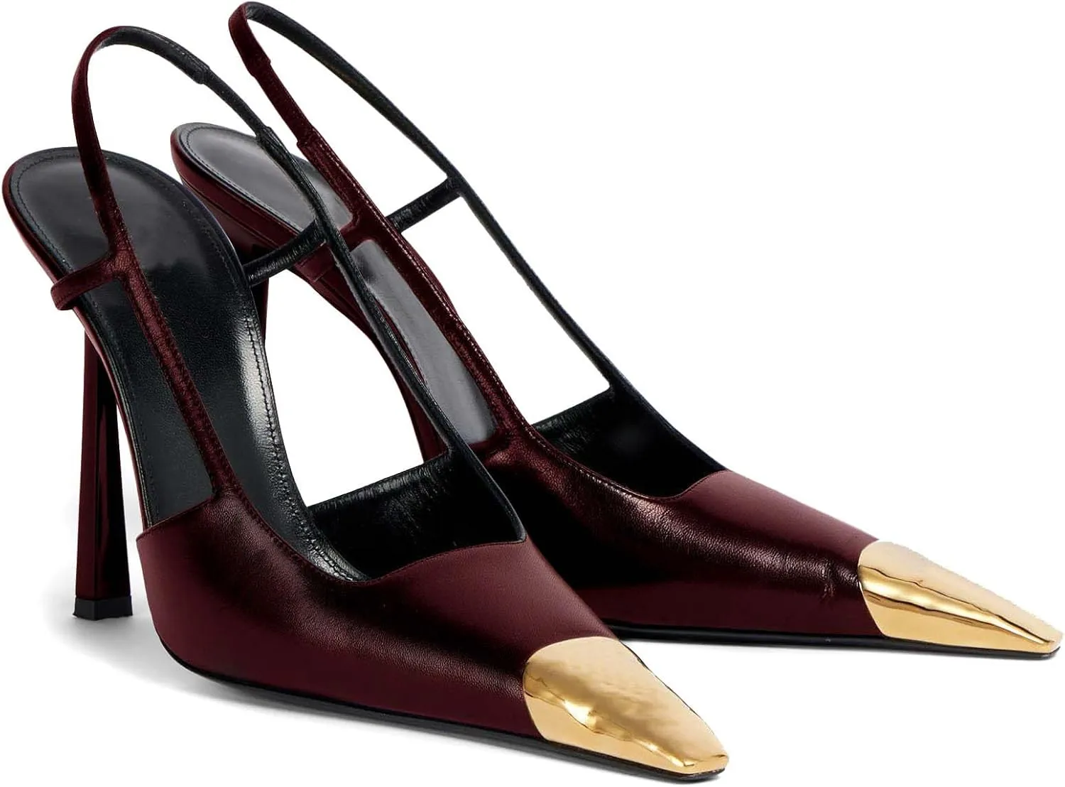 Black Slingback High Heels for Women Metal Pointed Toe Stiletto Heels Closed Toe Pumps Patent Leather Dress High Heels