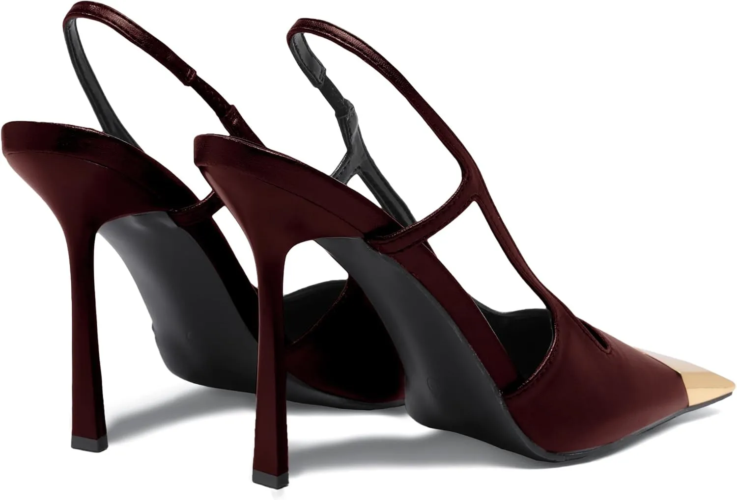 Black Slingback High Heels for Women Metal Pointed Toe Stiletto Heels Closed Toe Pumps Patent Leather Dress High Heels