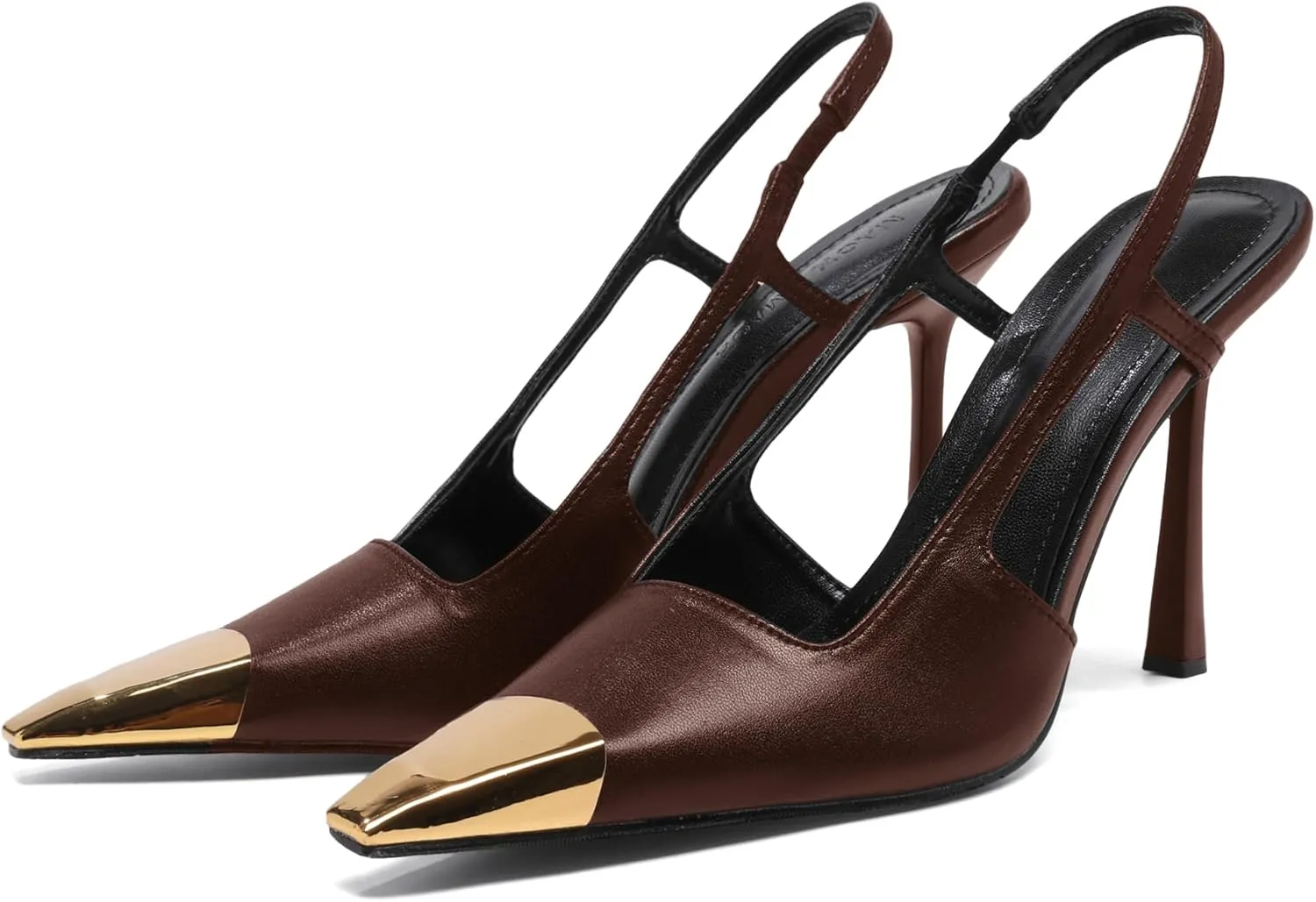 Black Slingback High Heels for Women Metal Pointed Toe Stiletto Heels Closed Toe Pumps Patent Leather Dress High Heels