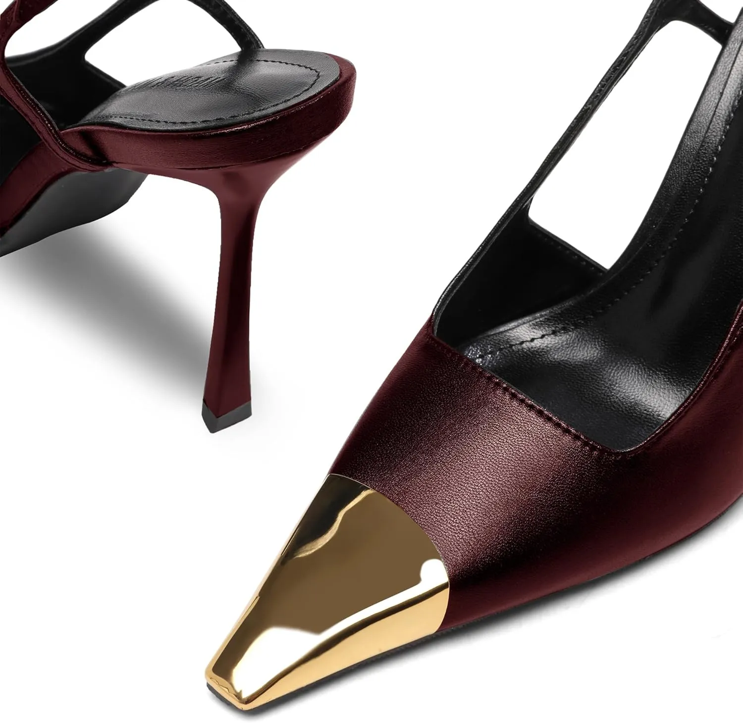 Black Slingback High Heels for Women Metal Pointed Toe Stiletto Heels Closed Toe Pumps Patent Leather Dress High Heels
