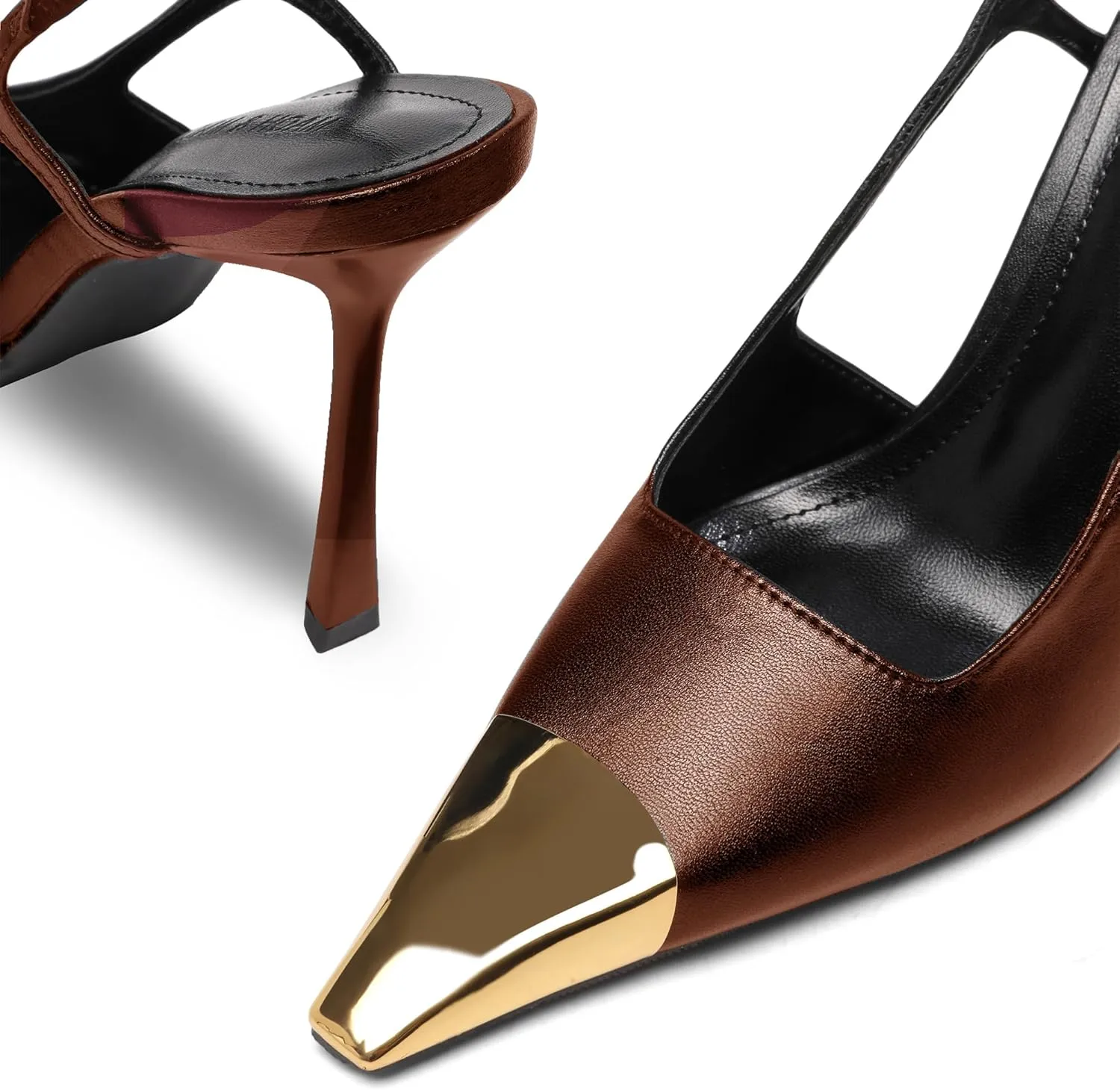 Black Slingback High Heels for Women Metal Pointed Toe Stiletto Heels Closed Toe Pumps Patent Leather Dress High Heels
