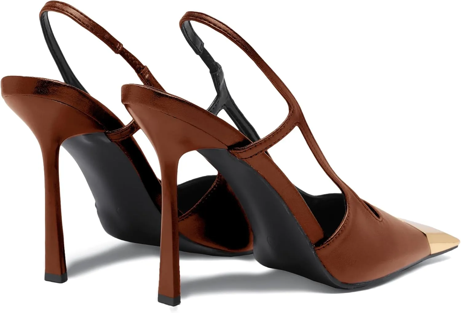 Black Slingback High Heels for Women Metal Pointed Toe Stiletto Heels Closed Toe Pumps Patent Leather Dress High Heels
