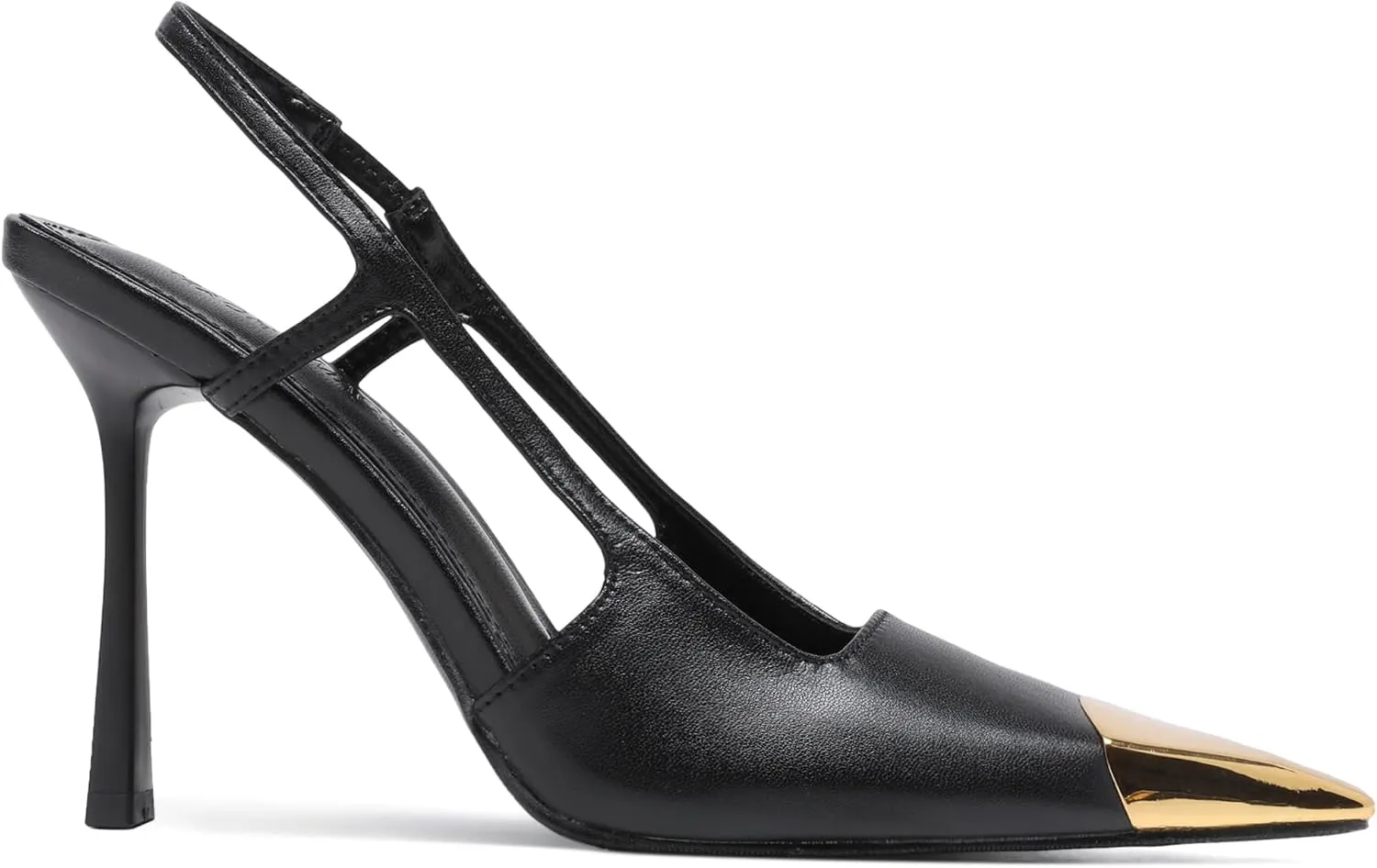 Black Slingback High Heels for Women Metal Pointed Toe Stiletto Heels Closed Toe Pumps Patent Leather Dress High Heels