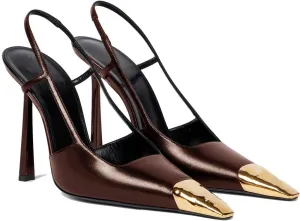 Black Slingback High Heels for Women Metal Pointed Toe Stiletto Heels Closed Toe Pumps Patent Leather Dress High Heels