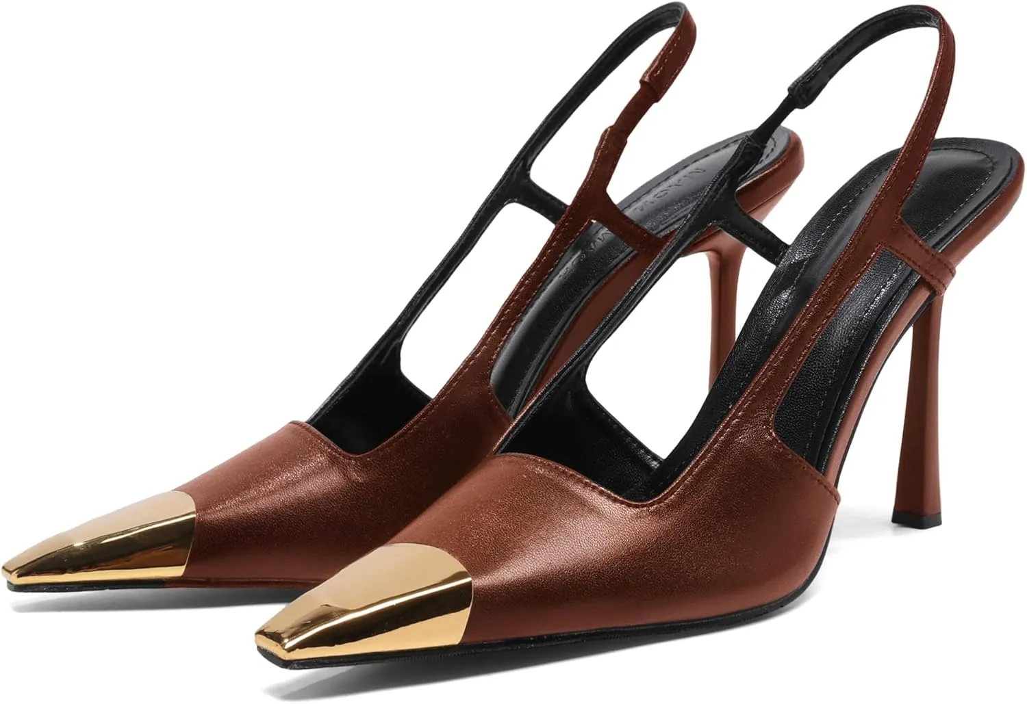 Black Slingback High Heels for Women Metal Pointed Toe Stiletto Heels Closed Toe Pumps Patent Leather Dress High Heels