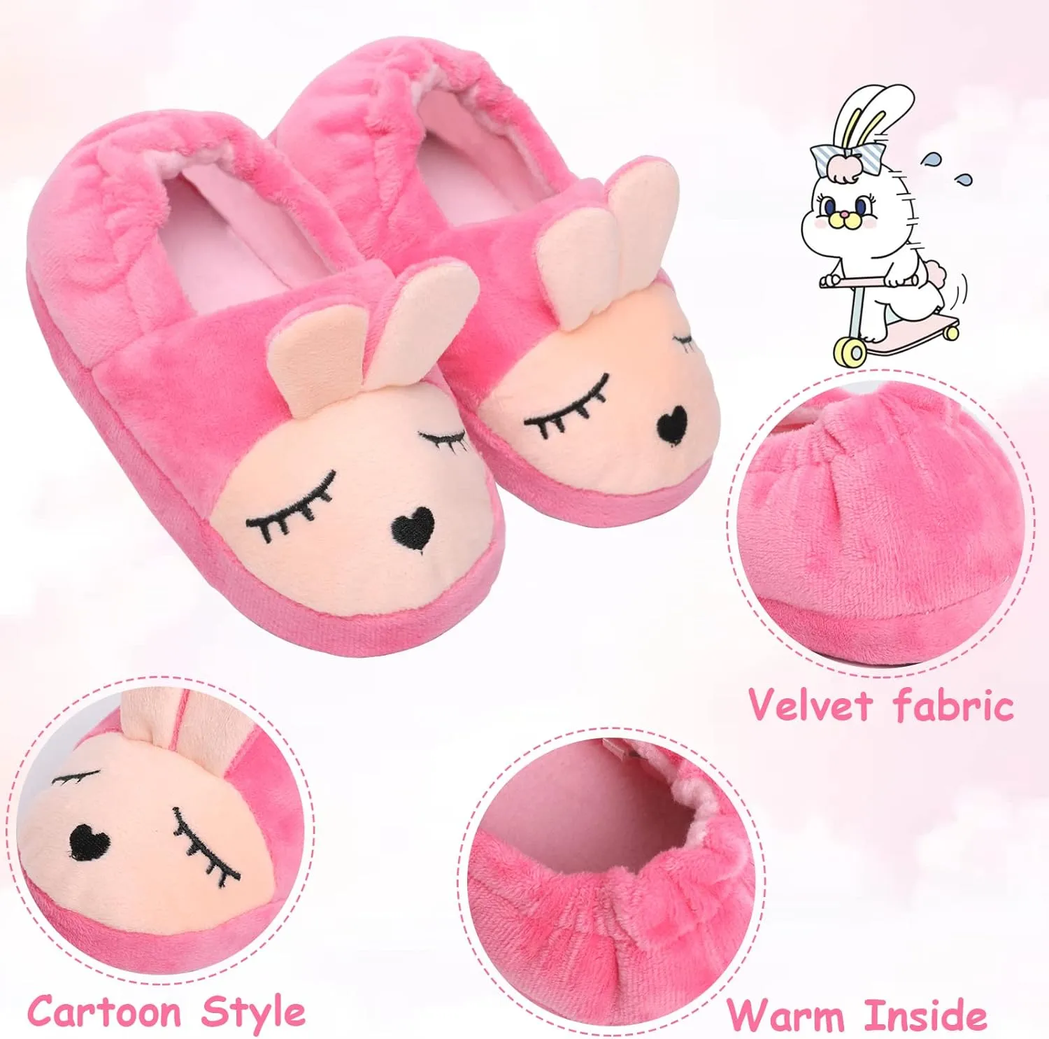 Boys Girls Plush Warm Cute Bunny House Slippers Fuzzy Indoor Bedroom Shoes Animal Soft Cozy Cute Cartoon Plush Anti-Slip Shoes for Toddler Kids
