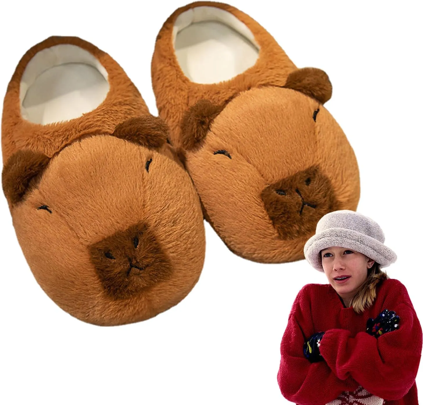 Capybara Plush Cute Animal Slippers - Fuzzy Non Slip Funny Winter Bedroom Slippers for Indoor - Gifts