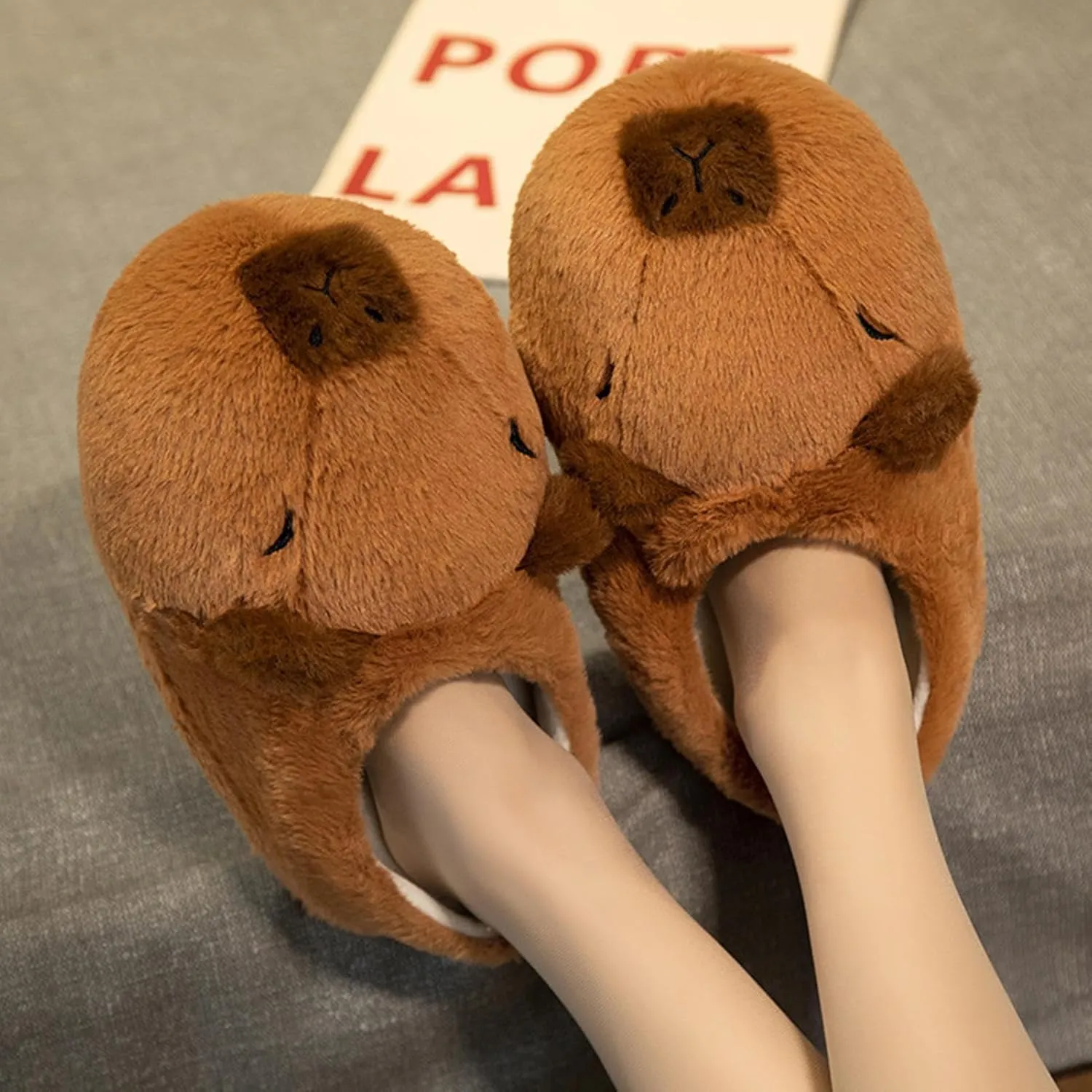 Capybara Plush Cute Animal Slippers - Fuzzy Non Slip Funny Winter Bedroom Slippers for Indoor - Gifts