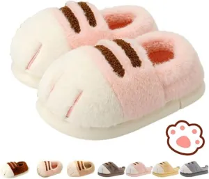 Cat Paw Slippers, Cat Slippers for Women 3D Cat Paw Cartoon Slipper Warm Fluffy Furry Winter Indoor Outdoor Slides