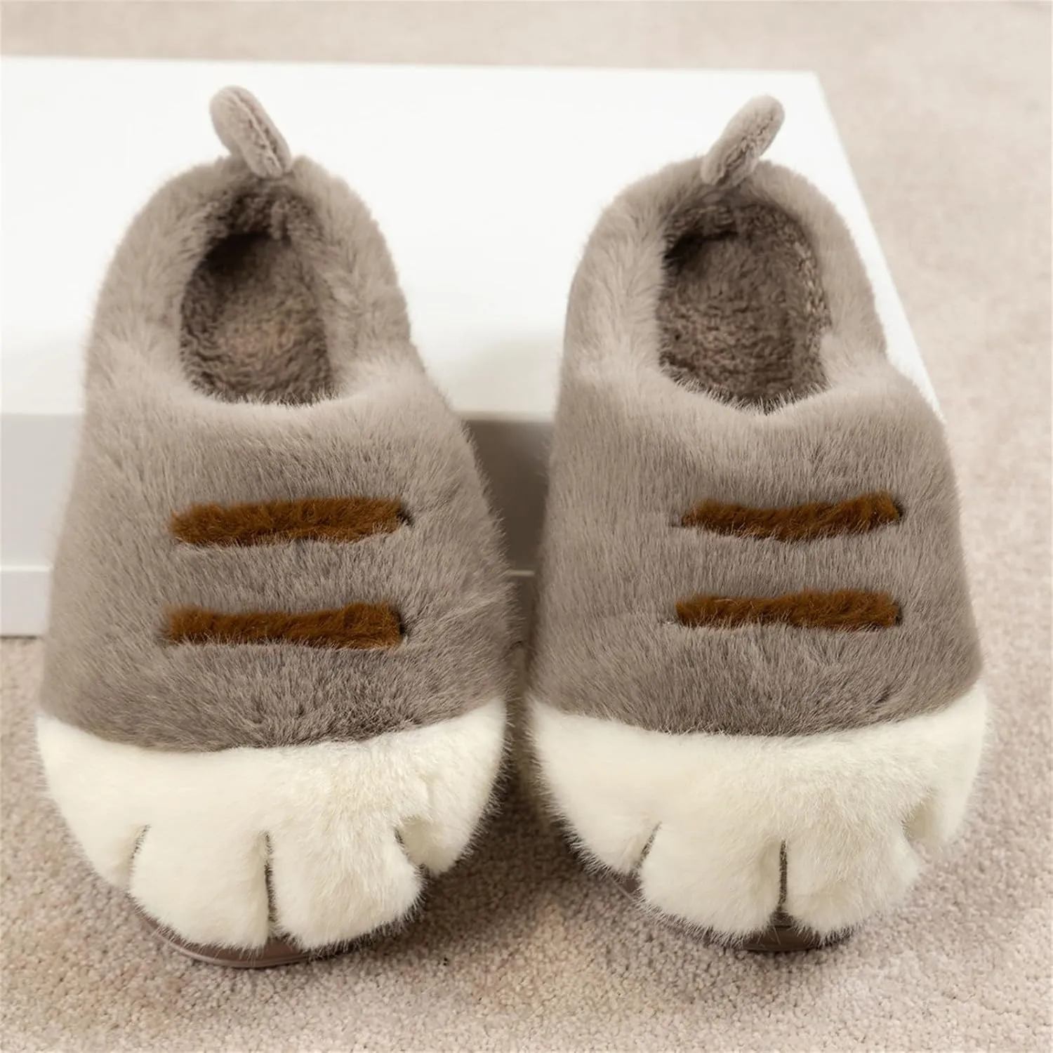 Cat Paw Slippers, Cat Slippers for Women 3D Cat Paw Cartoon Slipper Warm Fluffy Furry Winter Indoor Outdoor Slides