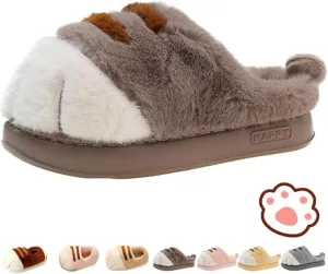 Cat Paw Slippers, Cat Slippers for Women 3D Cat Paw Cartoon Slipper Warm Fluffy Furry Winter Indoor Outdoor Slides