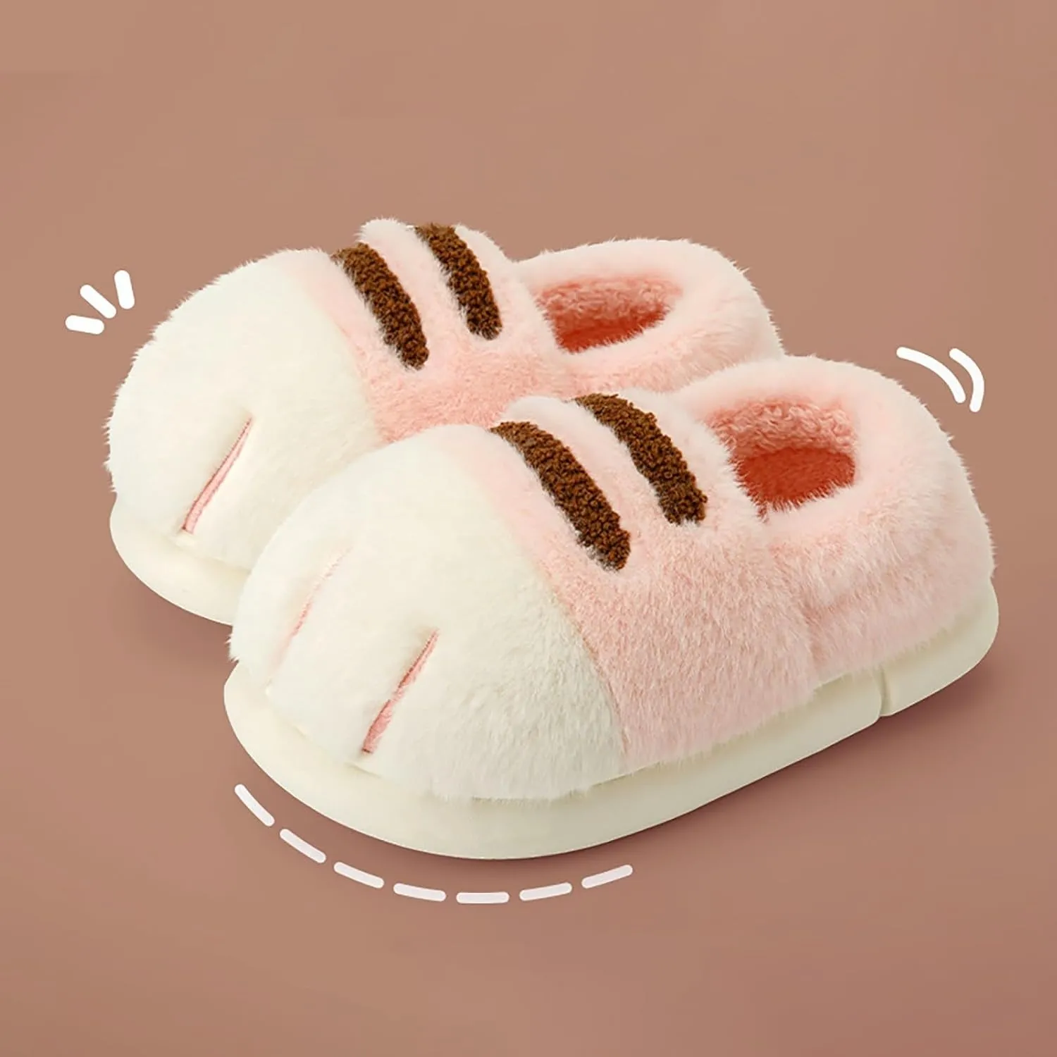 Cat Paw Slippers, Cat Slippers for Women 3D Cat Paw Cartoon Slipper Warm Fluffy Furry Winter Indoor Outdoor Slides