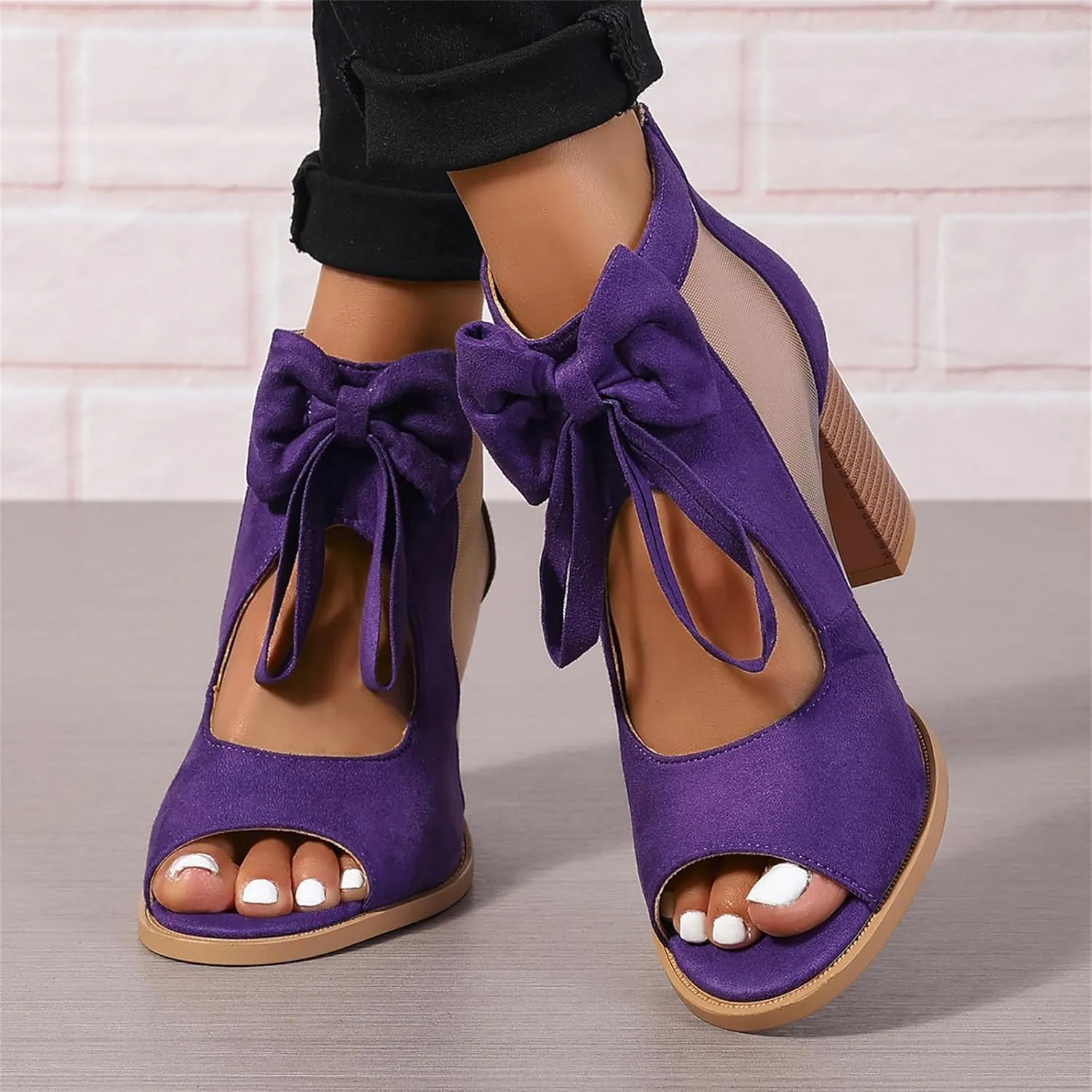 Chunky Heels For Women Wedding Open Toe Heeled Sandals Slip On Block Mid Heels Comfortable Party Dress Pumps Shoes